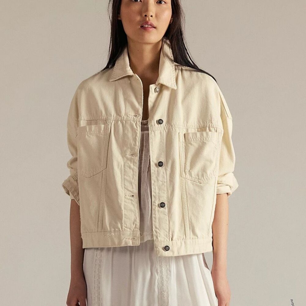 Free People Opal Swing Denim Jacket XL Bright Ecru Women